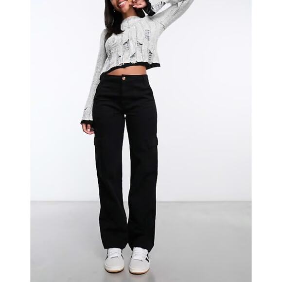 STR Black Denim Cargo Straight Leg Jeans 2 - Picture 1 of 5